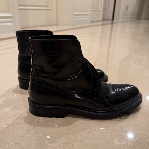 Saint Laurent Wingtip Black Patent Leather Combat Boots, Mens, SZ 9 main image 7